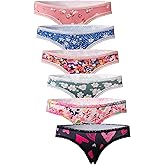 Mercedeshuang Flirty & Fun! Women's Printed Lace Thong 6-Pack - Sexy Comfortable Everyday Underwear, No Show Seamless