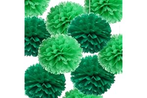ADEER 14" Green Tissue Pom Poms Kit DIY Decorative Paper Flowers Ball for Birthday Party Wedding Baby Shower Home Outdoor Hanging Decorations, Pack of 10