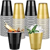 Kochorie 120 Pcs 12 Oz Plastic Graduation Cups, Black and Gold Disposable Party Cups, Heavy Duty Drinking Cup Bulk for Wedding Birthday Graduation Baby Shower Family Gatherings Festive Celebrations