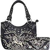 Tooled Leather Laser Cut Western Style Horse Cowgirl Purse Country Totes Women Handbag Everyday Shoulder Bags Wallet Set