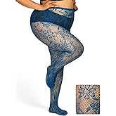 ANNTXL Floral Lace Plus Size Tights High Waist Velvet Pantyhose Sunflower Fishnet Stockings Leggings