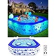 StarOcean Inflatable Pool with Lights, Solar Inflatable Swimming Pool for Kids,Adults,Blow up Pool with Remote Control,Large Kiddie Pool with Seat&Backrest,Kids Pool for Backyard-86"x86"x26"Dark Blue