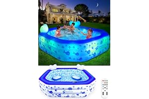 StarOcean Inflatable Pool with Lights, Solar Inflatable Swimming Pool for Kids,Adults,Blow up Pool with Remote Control,Large Kiddie Pool with Seat&Backrest,Kids Pool for Backyard-90"x90"x25"Dark Blue
