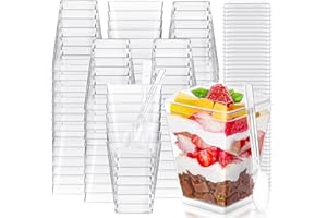 POMINEL Dessert Parfait Cups with Lids, 100 Pack 5 oz Vasos Para Postres Plastic Dessert Cups with Lids and Spoons