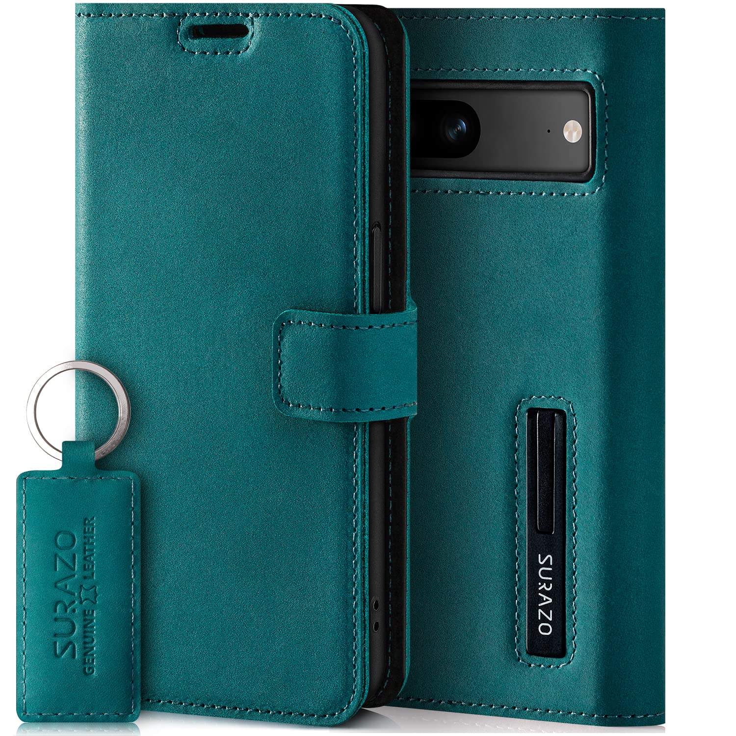 Surazo Leather Wallet Mobile Phone Case Compatible with Google Pixel 7a - Flip & Fold Smartphone Case with Stand, RFID Blocker, Magnet Closure, 3 Slots for Bank Cards - Handcrafted European Leather — image 1