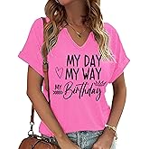 Birthday Shirts for Women V-Neck Its My Birthday Shirt Cute Birthday Girl Graphic Short Sleeve Tee Tops