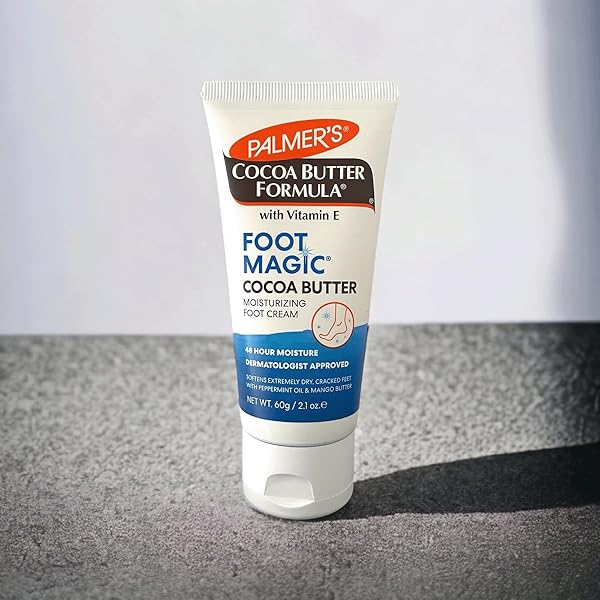 PALMER’S COCOA BUTTER FORMULA FOOT MAGIC MOISTURIZING FOOT CREAM FOR DRY, CRACKED HEELS, FEET MOISTURIZER WITH PEPPERMINT OIL & VITAMIN E, 2.1 OUNCES