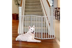 Pet Gate - 3-Panel Indoor Foldable Dog Fence for Stairs, Hallways, or Doorways - 54x32-Inch Wood Freestanding Dog Gates by PETMAKER (White)