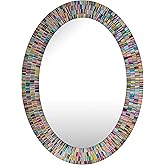 Bohemian Rainbow Wall Mirror -Glass Mosaic Decorative Wall Mirror, Multi Color Spectrum Wall Mountable, Oval Multi-Color Fram