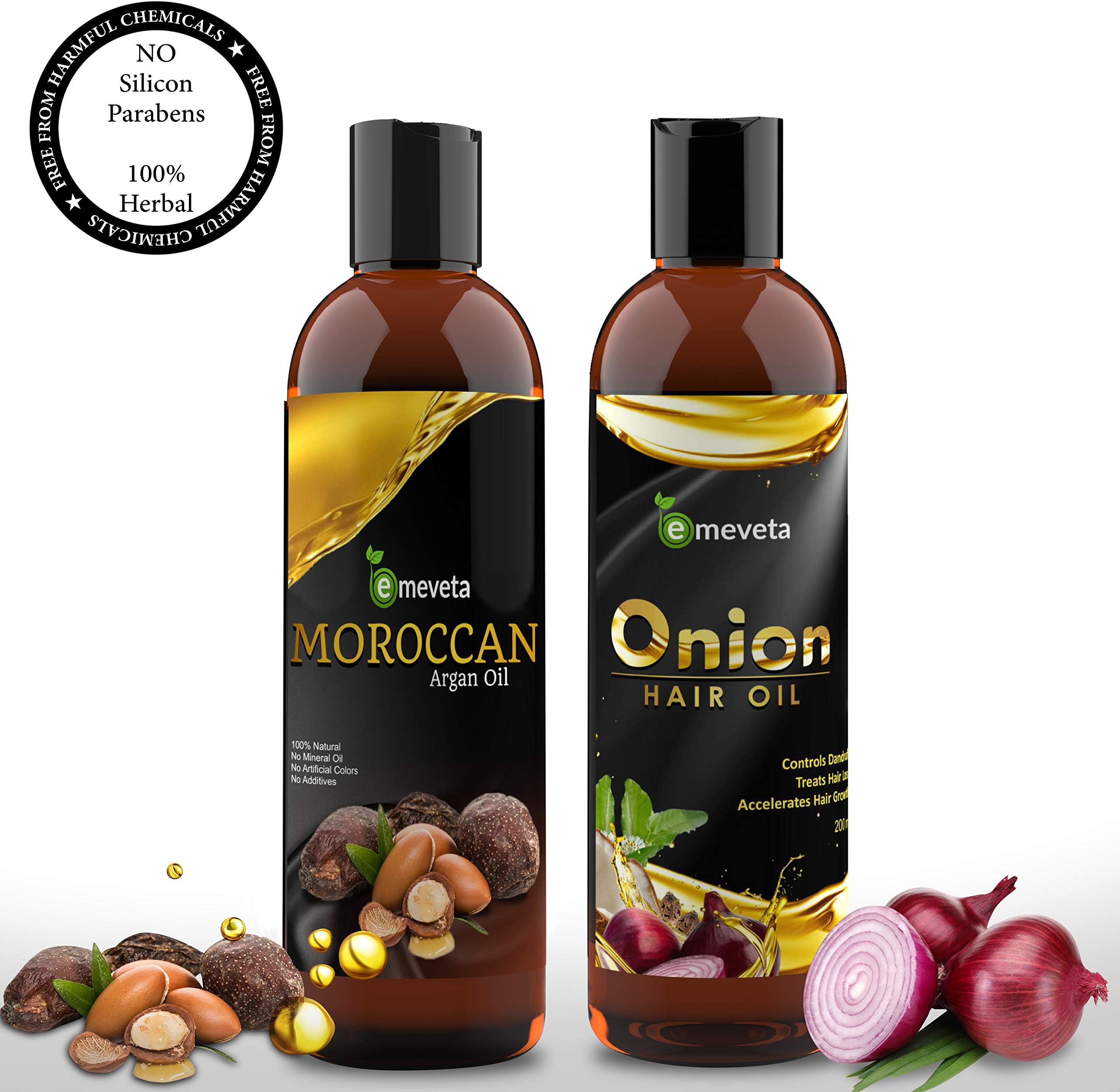 Emeveta Moroccan Argan Hair Fall Control Therapy Oil (1 Onion + 1 Argan Oil)