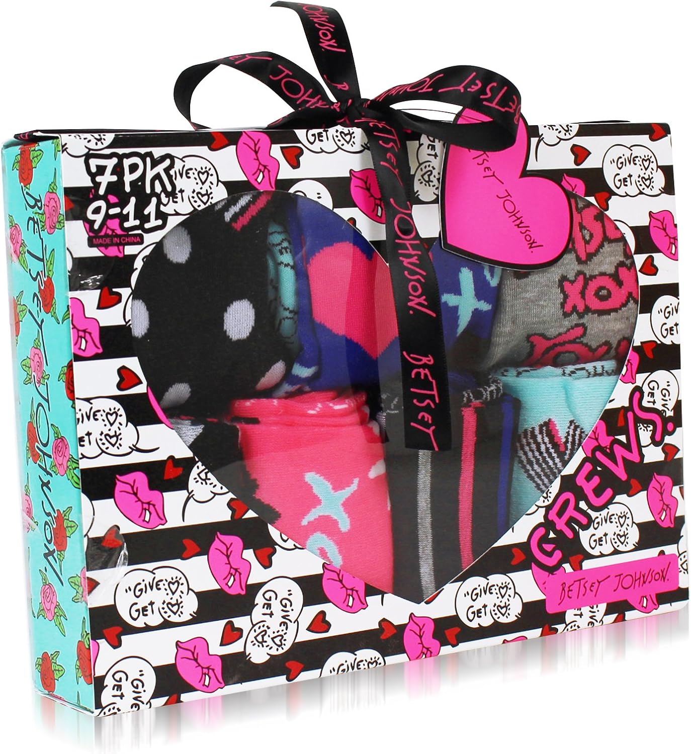 Betsey Johnson Women's 7 Pack Fashion Bow Crew Gift Box, Assorted, 911