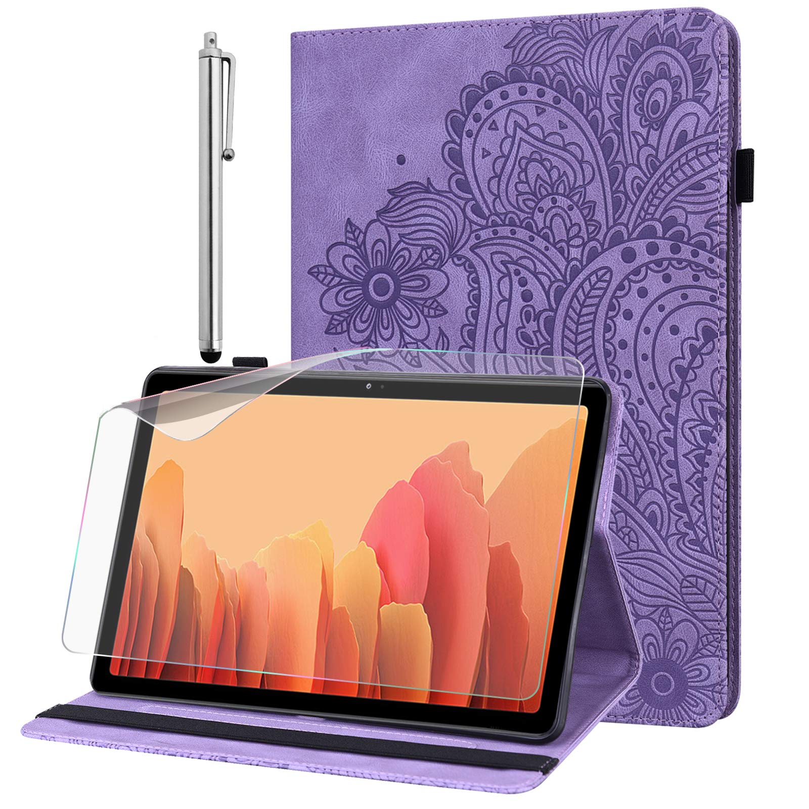 GLANDOTU Case for Samsung Galaxy Tab A7 Lite 2021 8.7 inch SM-T220/SM-T225 lightweight folio Flip PU Leather Tablet Cover Case with fold Stand Protection + Protective film & Stylus pen - Purple