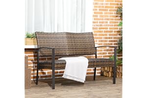 Outsunny Outdoor Wicker Loveseat, 2-Seater Patio Couch with Quick Dry Foam, Outdoor Rattan Sofa Furniture with Steel Frame fo