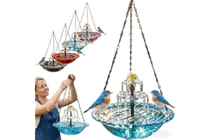 Solar Cascade Hanging Bird Bath Fountain,Outdoor Hanging Bird Bath with Solars Pump & Bowl,Attracting Wild Birds and Hummingb