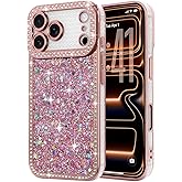 Lafunda for iPhone 17 Pro Case Glitter, Luxury Shiny Bling Sparkly Bumper Cover with Crystal Diamonds for Women Girls Soft TPU Slim Shockproof Protective Phone Case for iPhone 17 Pro 6.3", Pink
