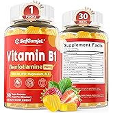 Safgumjel Vitamin B1(Benfotiamine) Gummies 500mg – B1 B6 B12 Vitamins with Magnesium for Energy Metabolism, Healthy Nervous System – Chewable B Complex for Adults & Kids - Vegan, Sugar Free, 60 Ct