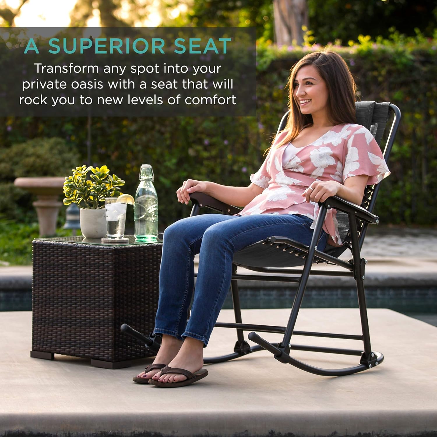 Best Choice Products Foldable Zero Gravity Rocking Mesh Patio Recliner Chair w/Headrest Pillow - Black : Garden & Outdoor