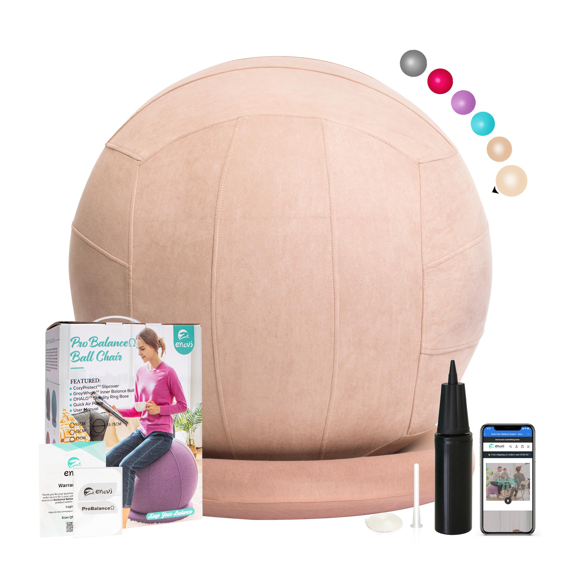 Photo 1 of ENOVI ProBalance? Yoga Ball Chair, Exercise Ball with Slipcover and Base for Office and Home, Birthing and Pregnancy, 65cm, WF