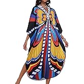 CHICGAL Womens Kaftan Dresses Long Caftans Plus Size Batwing Sleeve Swimsuit Coverup V Neck Summer Beach Dress