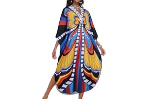 CHICALLURE Kaftan Dresses for Women V Neck Caftans Long Bathing Suit Cover Up Summer Beach Coverups Batwing Sleeve Robe