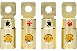 InstallGear 1/0 AWG Gauge Gold Ring Set Screw Battery Ring Terminals - 1/0 Gauge Wire Connector - 1/0 Ring Terminal (4 Pack)
