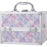 FRENESSA Makeup Train Case 8.85 Inch Portable Makeup Case Organizer Cosmetic Box Make Up Box Makeup Organizer Cosmetic Storage Cases with Locking Nail Kit Organizer Small Travel Case Pink Plaid