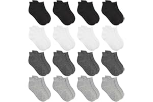 ZERULETS 16 Pairs Kids Socks Boys Soft Low Cut Ankle Socks with Heel Pull Tabs for 2-14 Years Boys Girls Toddler