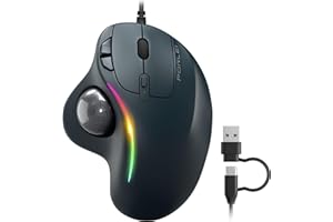 Wired Trackball Mouse, Ergonomic Comfort Design Reduces Muscle Strain, Easy Thumb Control, Precision Tracking with 5 Adjustab