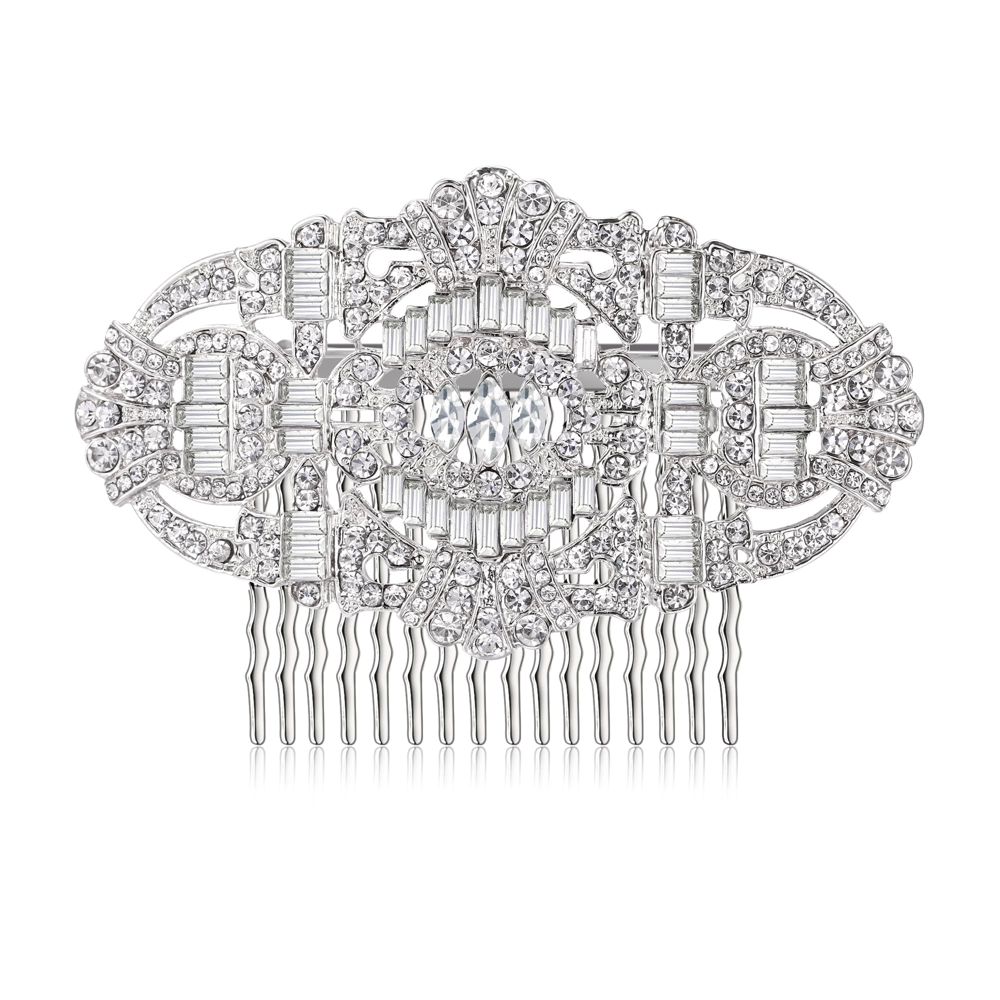Photo 1 of EVER FAITH 1920s Wedding Hair Accessories Austrian Crystal Bridal Art Deco Vintage Headpiece Side Comb for Women Bride Clear Silver-Tone
