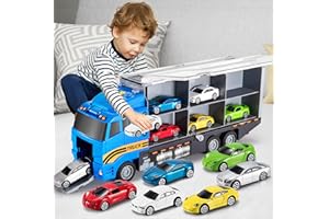TEMI Transport Cars Carrier Set Toys w/Play Mat, Die-cast Vehicles Truck Alloy Metal Race Model Car Toys for Toddler Age 3-9 Kids Boys & Girls