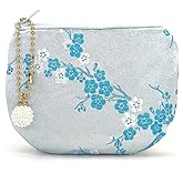 Handmade Women Coin Purse Brocade Rosary Bag Silk Jewelry Pouch Zipper Wallet - White Turquoise
