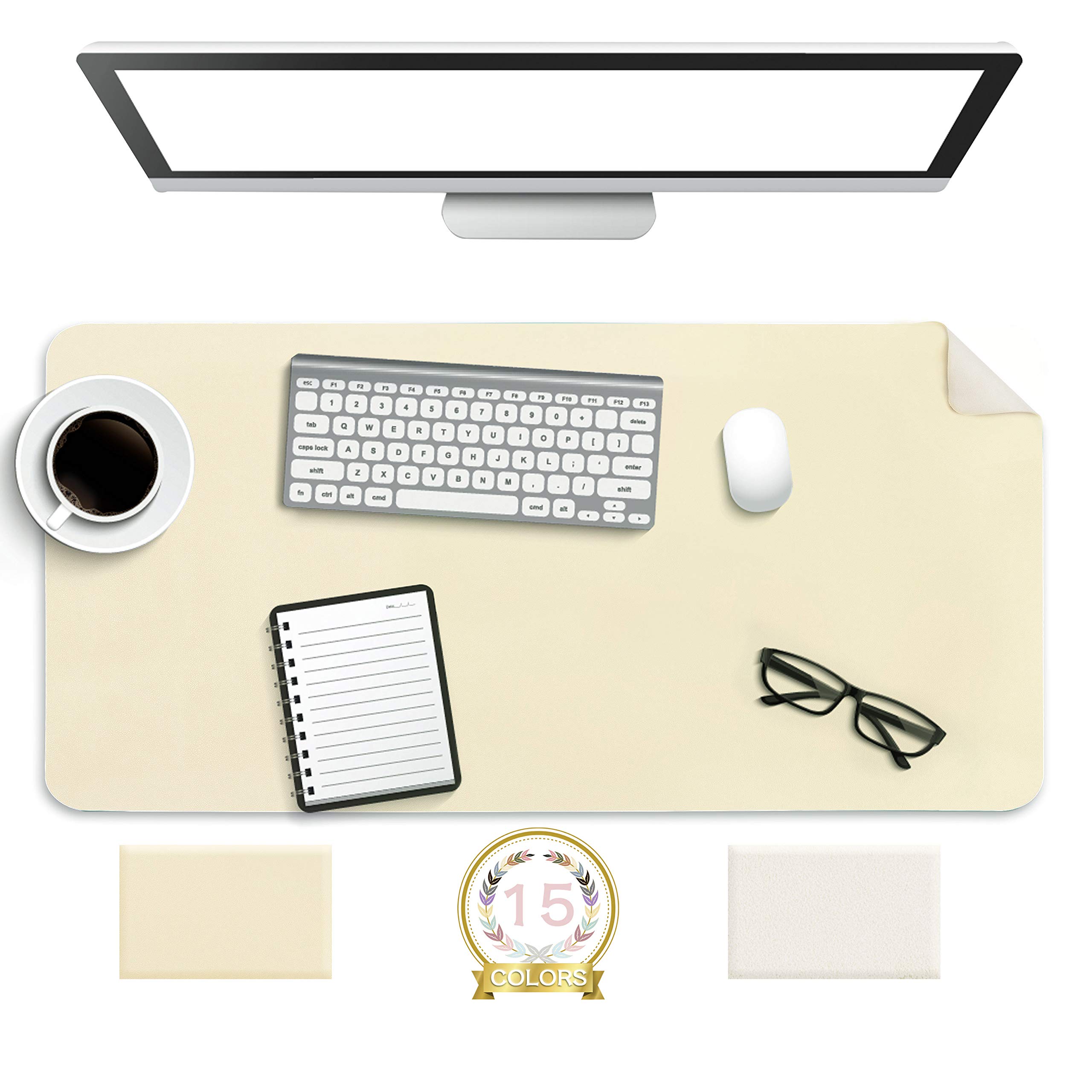 Non-Slip Desk Pad,Mouse Pad,Waterproof PVC Leather Desk Table Protector,Ultra Thin Large Desk Blotter, Easy Clean Laptop Desk Writing Mat for Office Work/Home/Decor(Beige, 31.5" x 15.7")