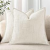 decorUhome Chenille Spring Throw Pillow Covers 20x20 Set of 2, Thick Textured Slubby Neutral Decorative Pillow Covers with Elegant Design for Couch, Sofa, Living Room, Cream White