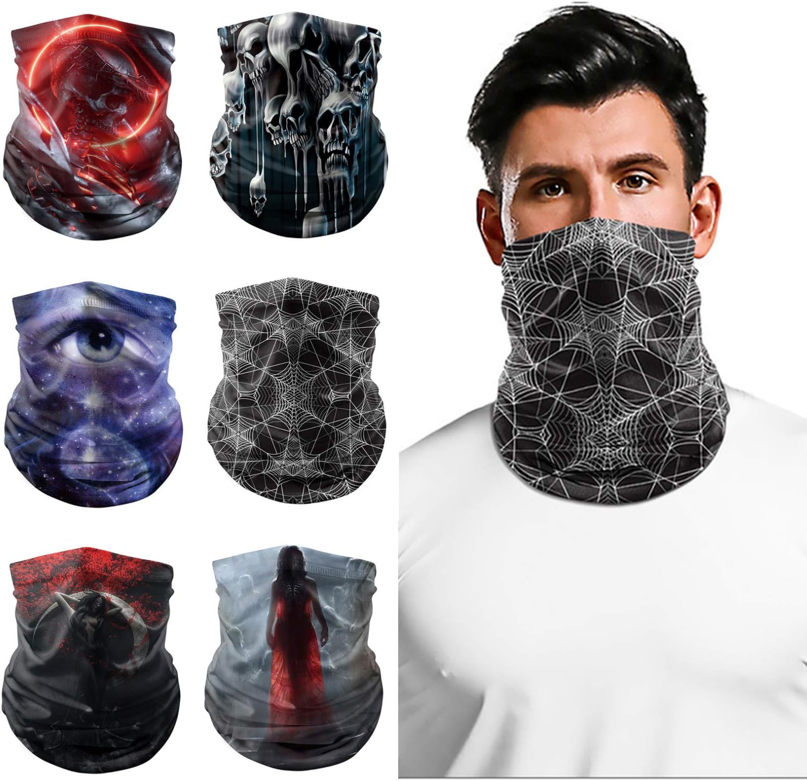 WDG 6pcs Men Magic Scarf Outdoor Headwear Bandana Tube UV Face Mask for Workout Sewing Edge Thicken Super Tiny Holes