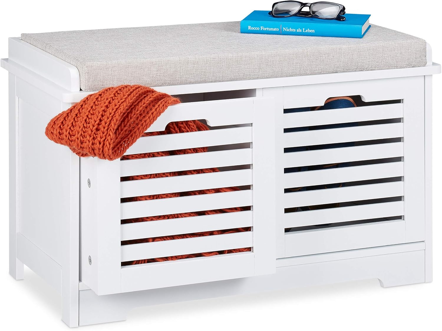 Relaxdays Banco Almacenamiento con 2 Cajones y Cojín, Recibidor, Cocina