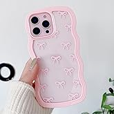 QLTYPRI Bow Case for iPhone 16 Pro, Clear Cute Ribbon Bow Phone Case Curly Wavy Aesthetic Phone Case, Slim Soft Transparent Shockproof Protective Cover for Women Girls - Pink