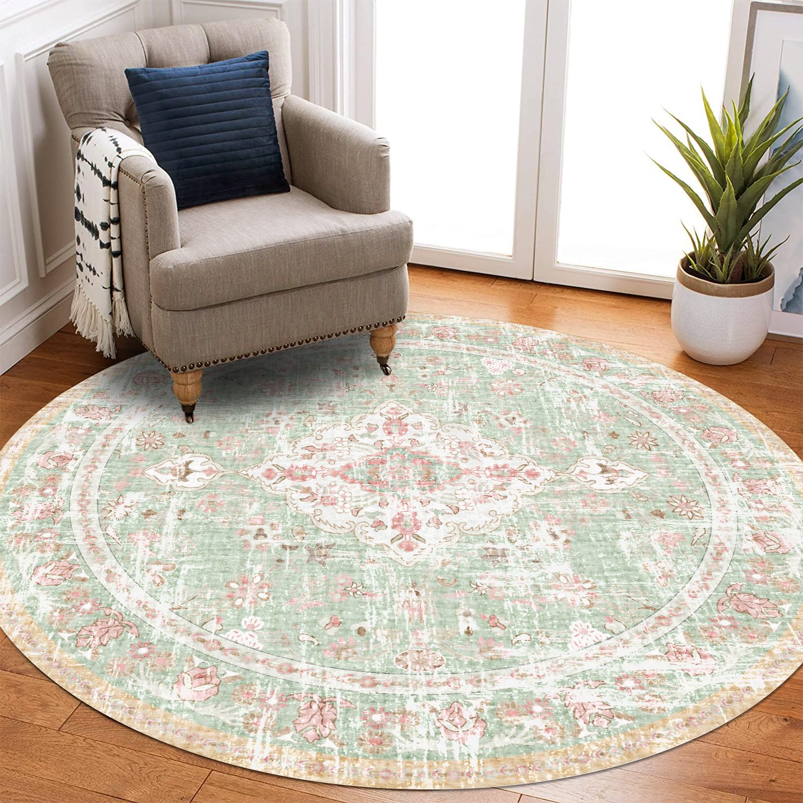 Vhong Boho Area Rugs Vintage Washable Modern Neutral Carpet Green and ...