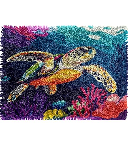 Octopus Latch Hook Kit - DIY Rug Or Cushion Making Kit - Preprinted Canvas, Yarn, Hook Included (52x38cm)