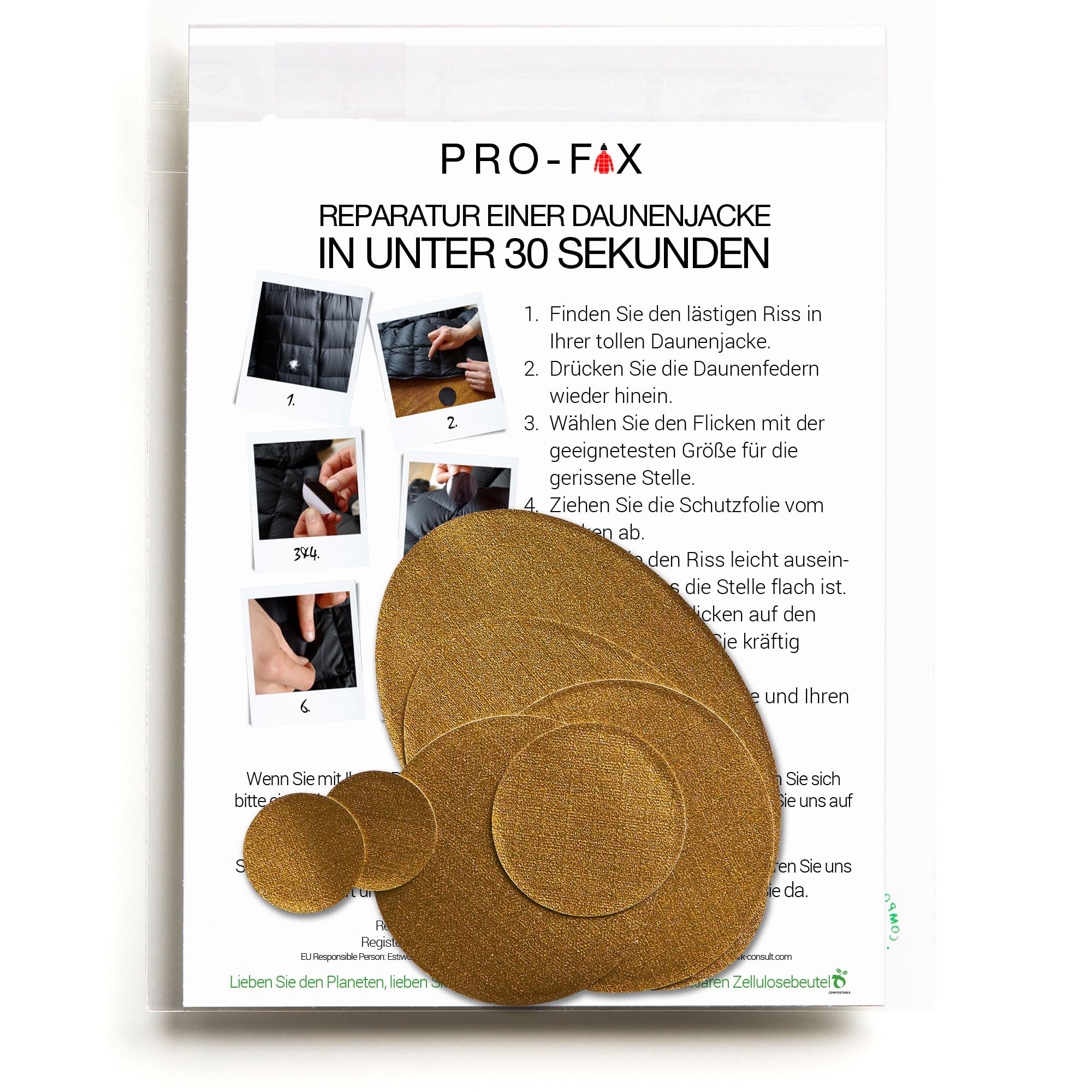 DJR PRO-FIX Ripstop Repair Patch Kit – Waterproof, Tear-Resistant, Pre-Cut Self-Adhesive Patches for Tents, Jackets, Sleeping Bags, Awnings, Backpacks, Beach Gear, Camping & Festivals - Gold