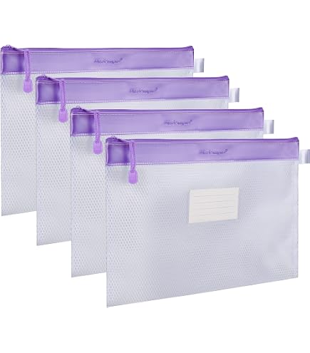 Valtiner 12Pcs Mesh Zipper Pouch Bags With Handles - A4, A5, A6 Sizes, Clear Nylon Document Organizers For Office & School