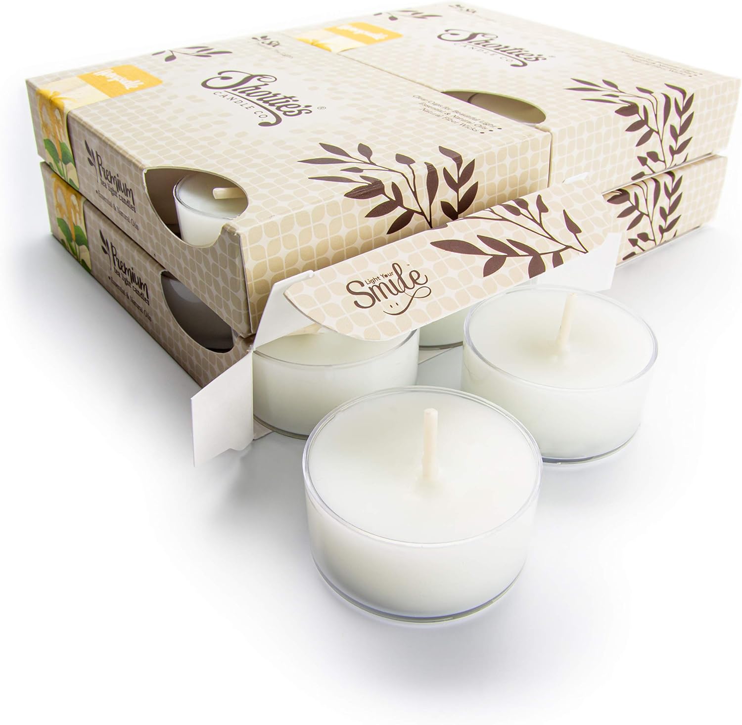 Pure Honeysuckle Tealight Candles Bulk Pack (24 White Highly Scented Tea Lights) - Made with Essential & Natural Oils - Clear Cup for Beautiful Candlelight - Flower & Floral Collection
