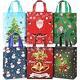 YANGTE 24 Pack 10" Christmas Gift Bags Medium Size, Reusable Non-Woven Christmas Tote Bags with Handles, Perfect for Xmas Gift Wrap/Party Favor Supplies, 10.2" × 8.2" × 3.9"