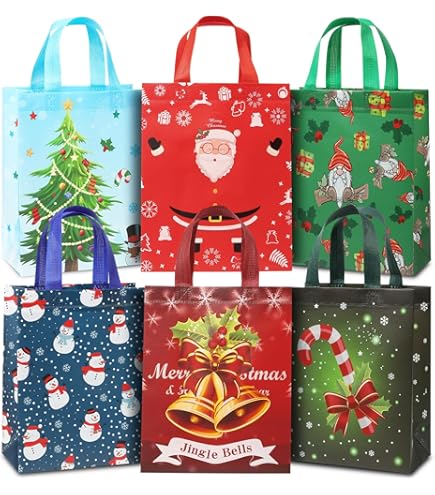 24 Pcs Joy To The World Christmas Gift Bags - Medium Paper Party Favor Bags With Handles