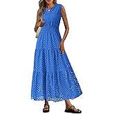 PRETTYGARDEN Womens 2026 Summer Maxi Dresses Sleeveless Sundresses V Neck Eyelet A Line Long Flowy Spring Wedding Guest Dress