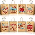24pcs Nurses Week Gift Bulk Bags, Thank You Nurse Craft Paper Gift Bags, Best Nurse Ever Brown Goodies Bags With 8 Patterns for Nurses Week Nursing Day Medical RN Graduation Party Supplies 9 x 7 x 3