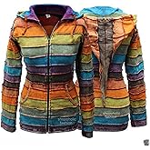Shopoholic Fashion Women Stone Washed Hippy Rainbow Stripe Rib Hoodie