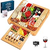 Easoger Cheese Board, Large Charcuterie Board Set, Bamboo Serving Platter, 4 Serving Knives and Utensils - House Warming Gifts, Wedding Gifts for Couples, Birthday Gift for Women or Men
