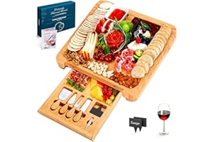 Easoger Cheese Board, Large Charcuterie Board Set, Bamboo Serving Platter, 4 Serving Knives and Utensils - House Warming Gifts, Wedding Gifts for Couples, Birthday Gift for Women or Men
