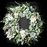 WREATHOME Lambs Ear Wreaths for Front Door Year Round, 20 Inch Green Artificial Wreath for Spring Summer Farmhouse Porch Indoor Outdoor Decor