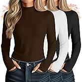 Velvelhall 3 Pack Women's Thermal Mock Turtleneck Tops Long Sleeve Shirts Fleece Lined Undershirt with Thumb Hole Fall Winter